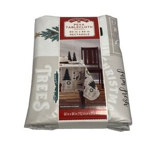 holiday time christmas peva table cloth 60 X 84 inches rectangle trees trucks